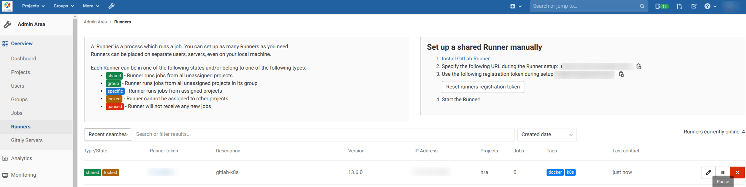 gitlab admins runners页面